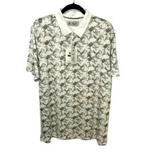 Original Penguin NWT Polo Shirt Golf All Over Print Shrimp Cocktail White Men XL